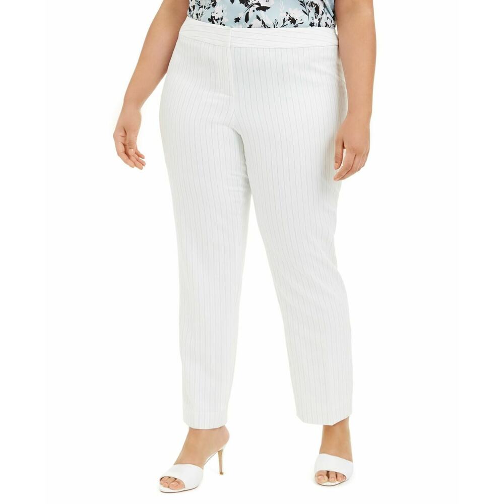 Nine West Women's Lily Multi Stripe Plus Size Pinstripe Skinny Pants Stretch 18W